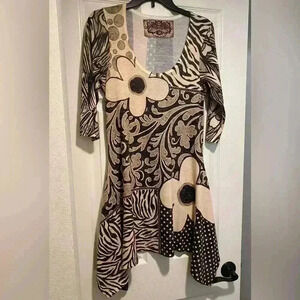 Amma Womens Black Cream Zebra Floral Print Midi High Low Comfortable Dress M